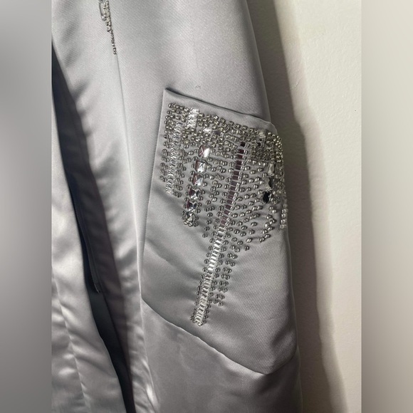 H&M Conscious Exclusive Clear Beads/Gems Silver Satin pencil Skirt - Picture 7 of 11